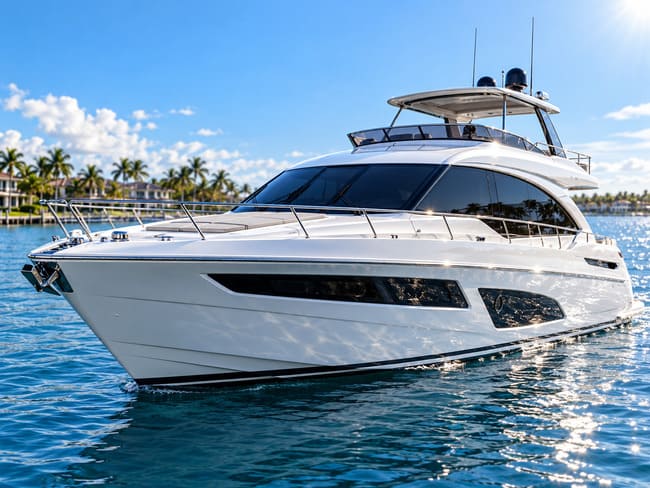 Luxury yacht with dark tinted cabin windows